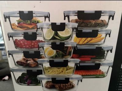 EATEX 12-Piece Borosilicate Glass Food Storage Container Set with Airtight Lids, Microwave/Oven/Freezer Safe