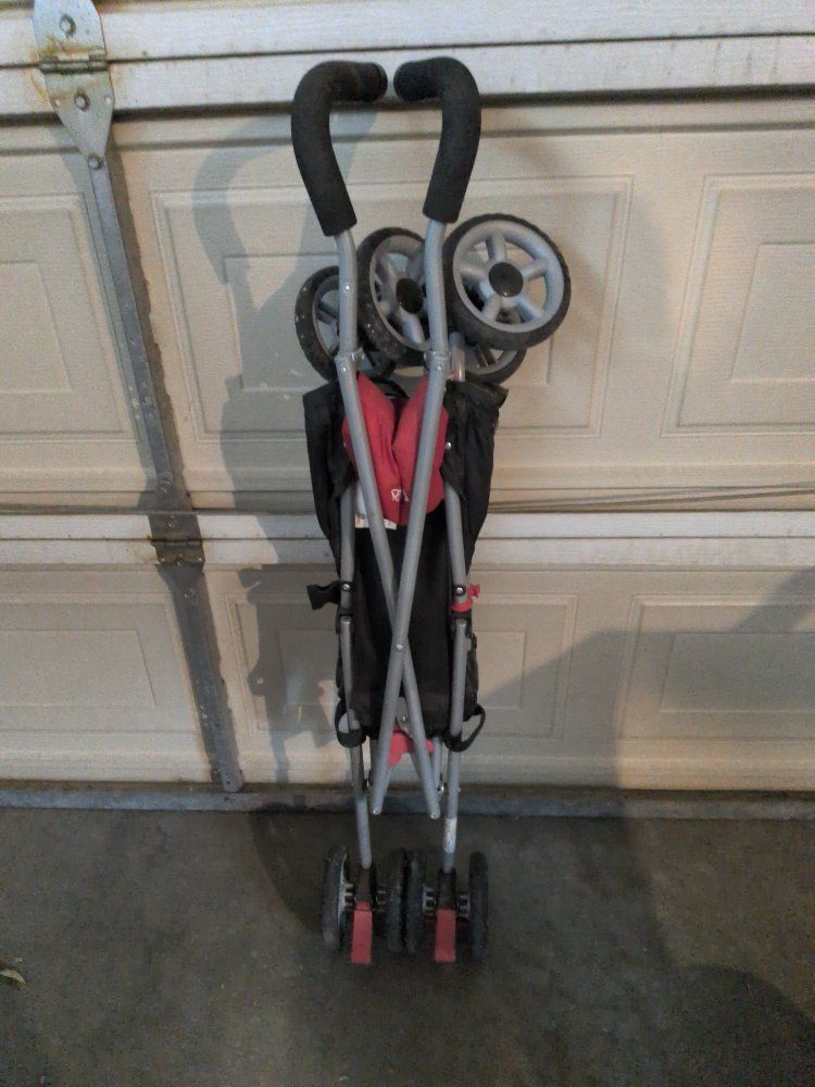 Folding Umbrella Baby Stroller - Black and Red