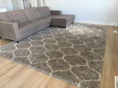 Large Area Rug - Gray/Ivory Geometric Shag Carpet for Living Room or Bedroom