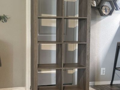 2 - Gray Wood Grain 8-Cube Storage Organizer Shelves with custom removable wooden feet