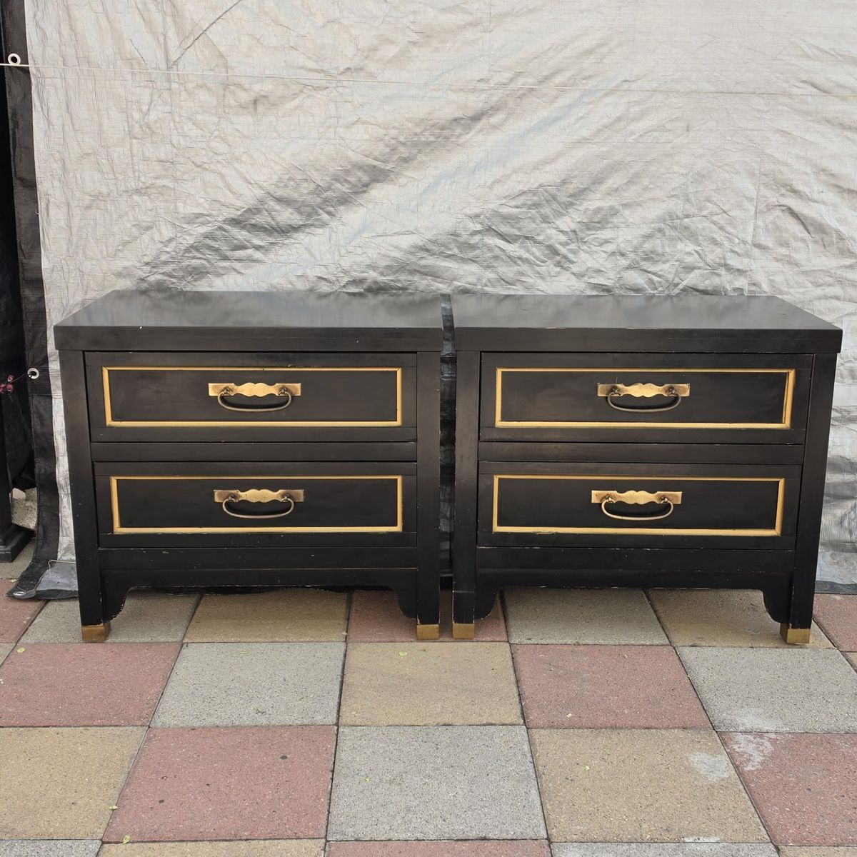 Black And Gold 2 Drawer Solid Wood Nightstand Set