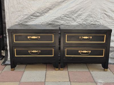 Black And Gold 2 Drawer Solid Wood Nightstand Set