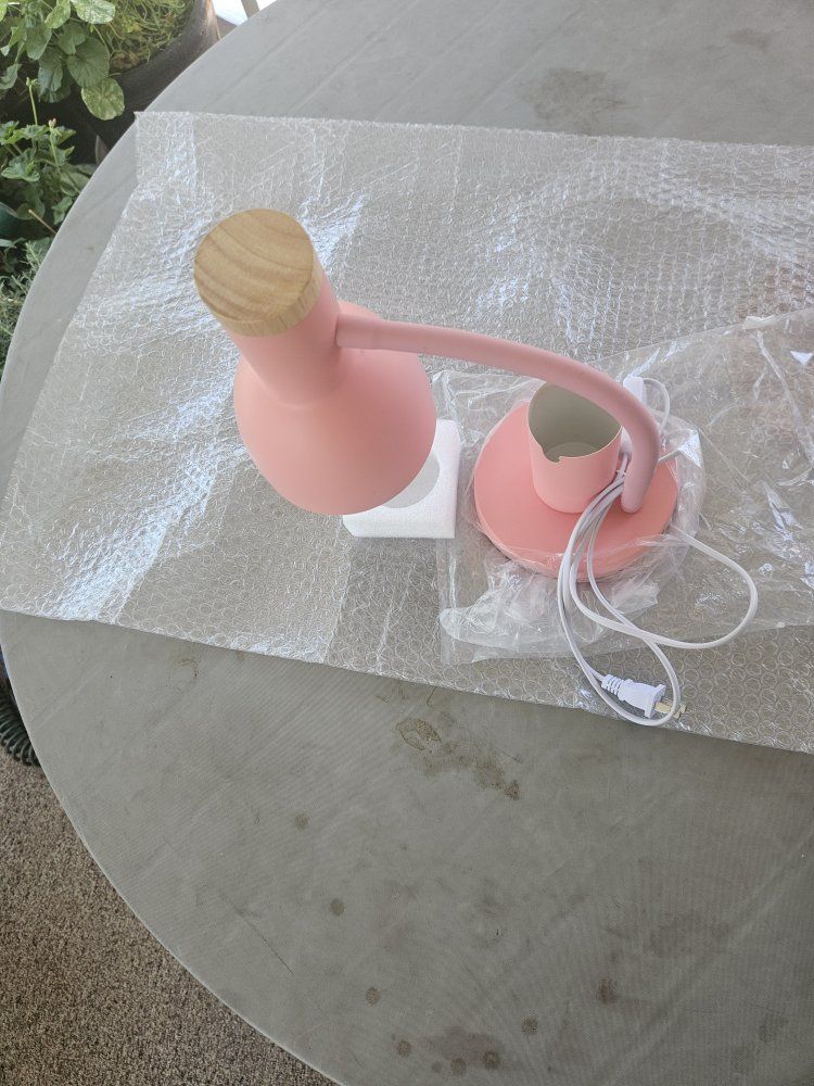 Unbranded Pink Desk Lamp with Wooden Accent, Flexible Gooseneck