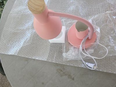 Unbranded Pink Desk Lamp with Wooden Accent, Flexible Gooseneck