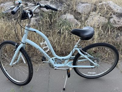 Electra Townie 7D Step-Through Cruiser Bike - Light Blue, Women's, with Basket