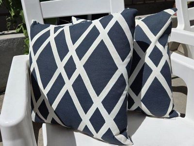Set of Two Blue and White Geometric Outdoor Accent Pillows