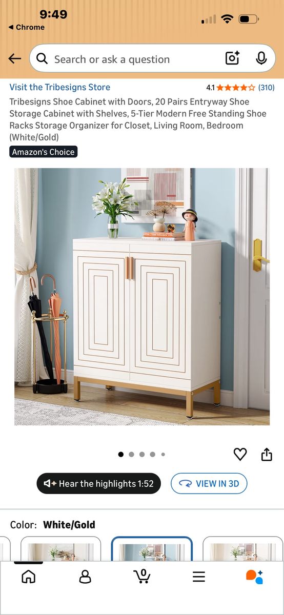Tribesigns White Gold Storage Cabinet