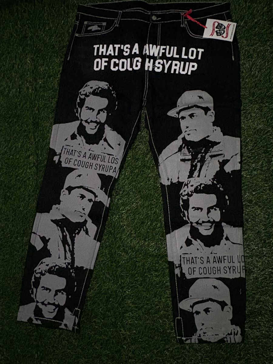 That's An Awful Lot Of Cough Syrup Black Printed Graphic Denim Jeans