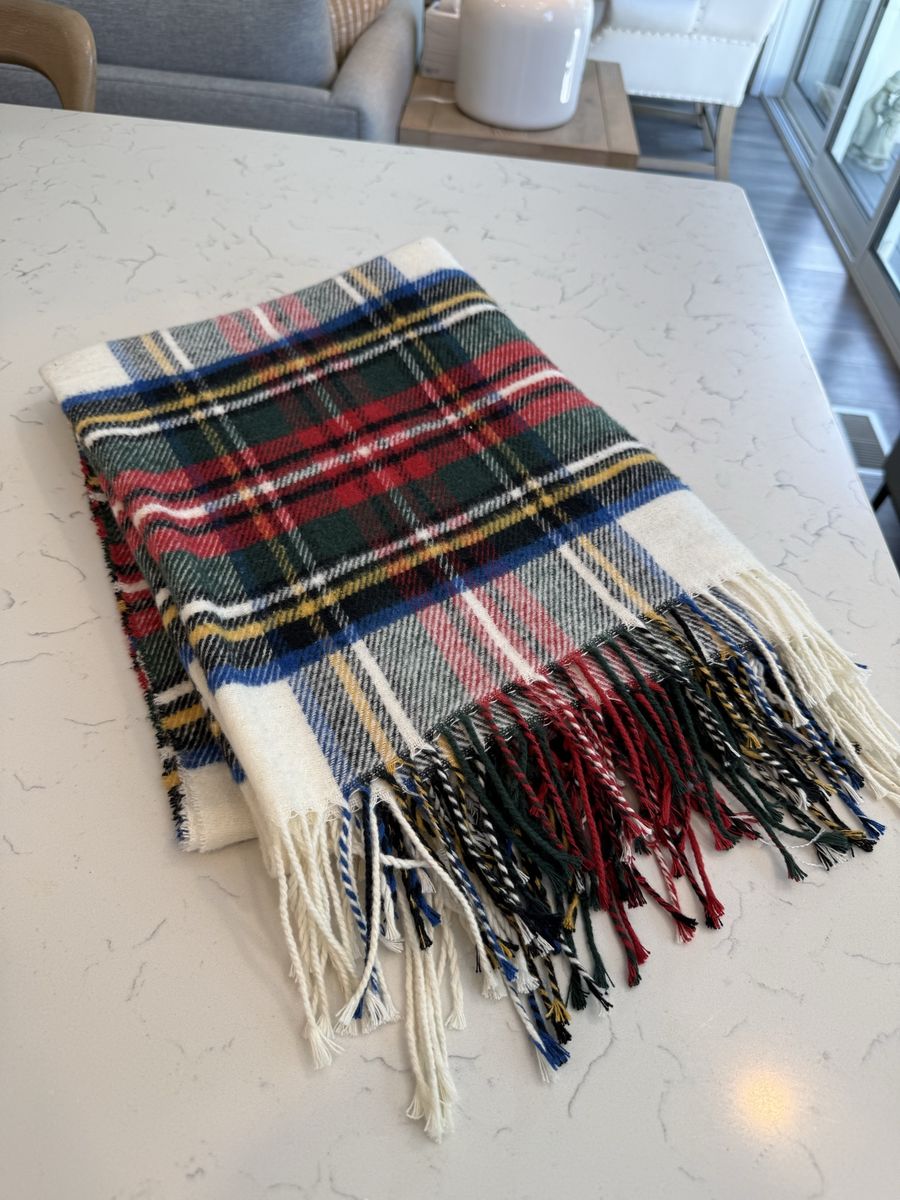 Made in Italy Tartan Plaid Scarf / Blanket Wrap 70% Cotton