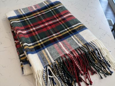Made in Italy Tartan Plaid Scarf / Blanket Wrap 70% Cotton