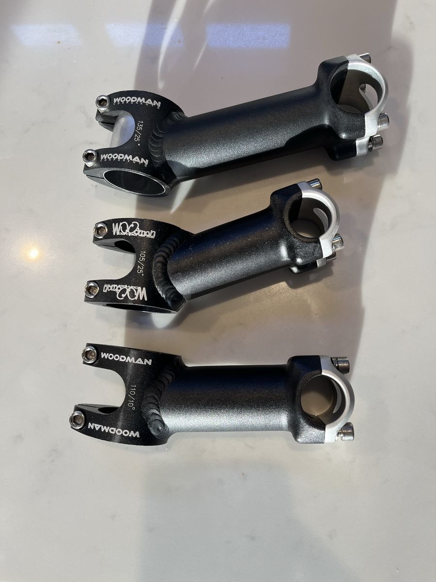 Woodman Components Bicycle Stems - 135/25, 105/25, 110/10 - Black & Silver