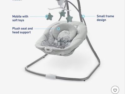 Graco Simple Sway Baby Swing - Gray, Gentle Side-to-Side Motion, Mobile with Soft Toys, Plush Support