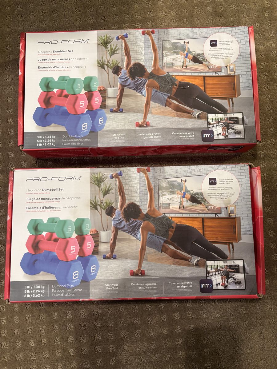 NEW PRO-FORM Neoprene Dumbbell Set (3, 5, 8 lb pairs) - Total 32 lbs for Home Gym Fitness