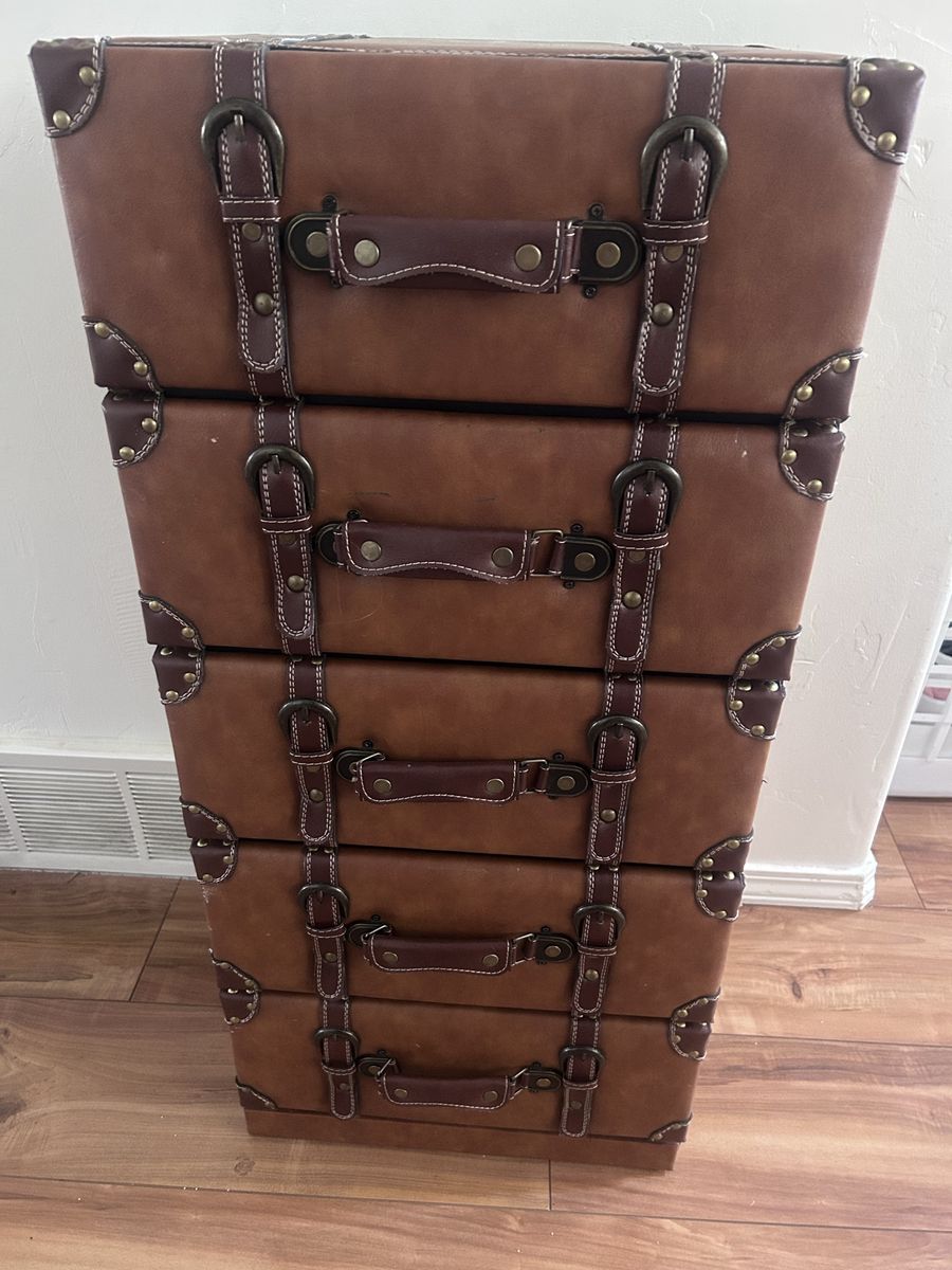 Vintage Style Brown Faux Leather 5-Drawer Trunk Dresser Storage Chest