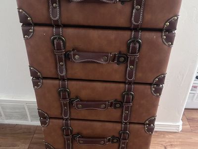 Vintage Style Brown Faux Leather 5-Drawer Trunk Dresser Storage Chest