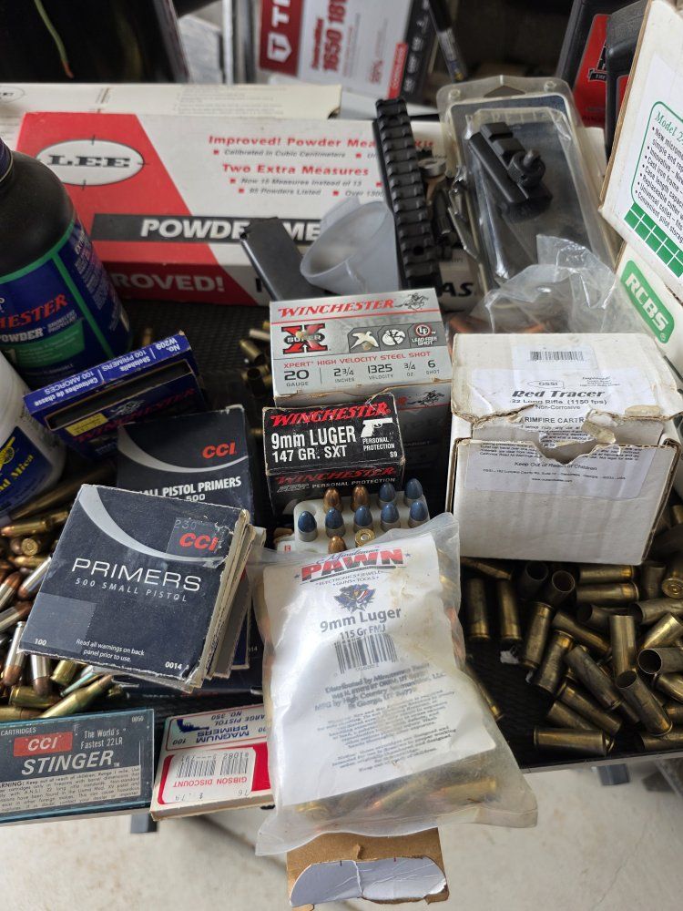 Assorted Reloading Supplies Equipment Ammunition Primers Powder Brass Lot