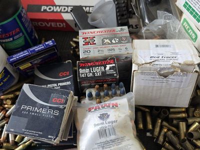 Assorted Reloading Supplies Equipment Ammunition Primers Powder Brass Lot