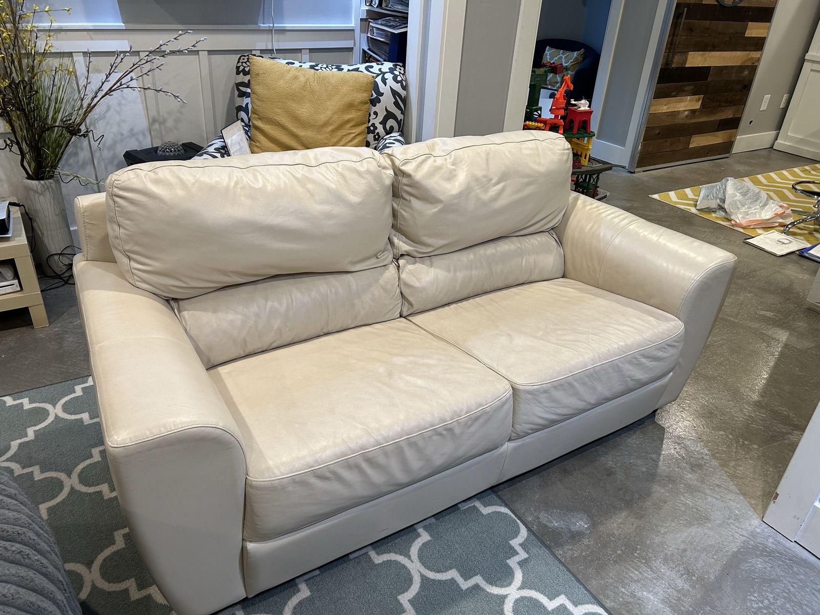 Cream Vegan Leather Sofa Loveseat Couch