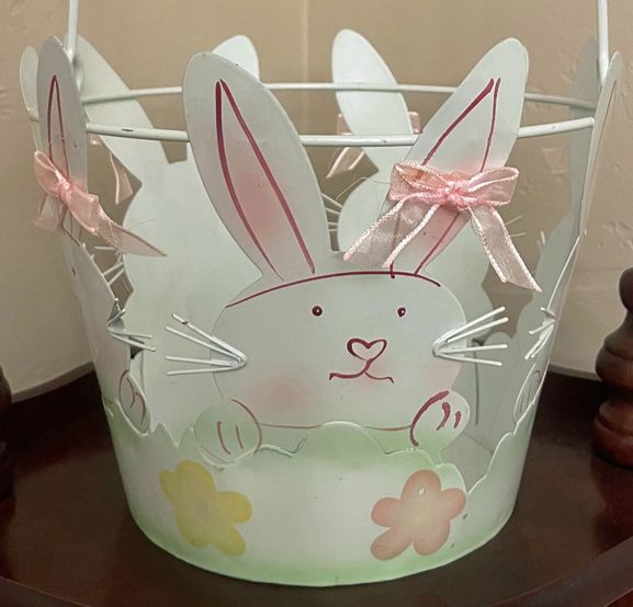 Sturdy Metal Easter Basket with Bunny Rabbit Design