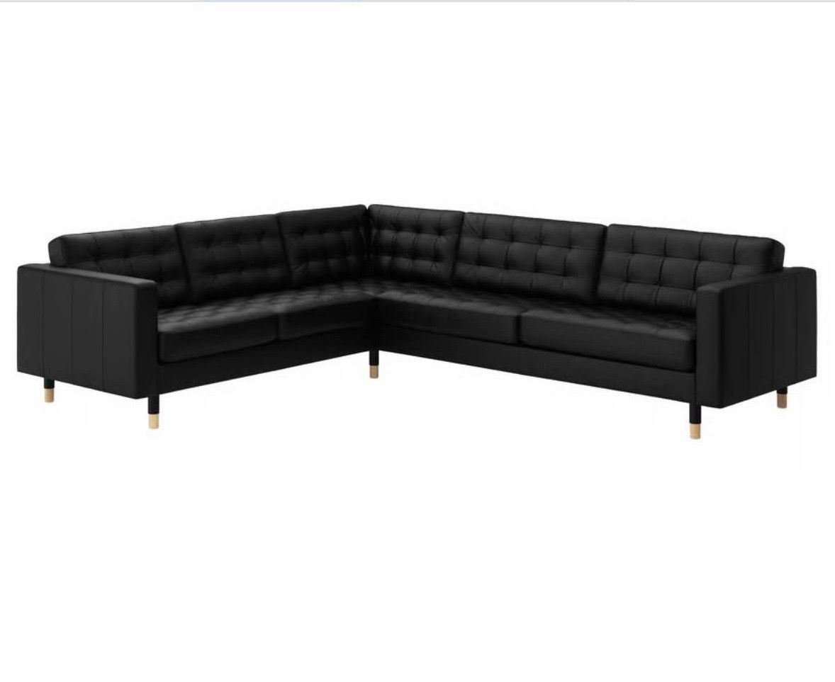 IKEA Morabo Black Leather Sectional Sofa w/ Ottoman
