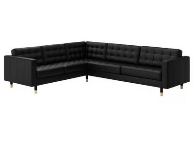 IKEA Morabo Black Leather Sectional Sofa w/ Ottoman