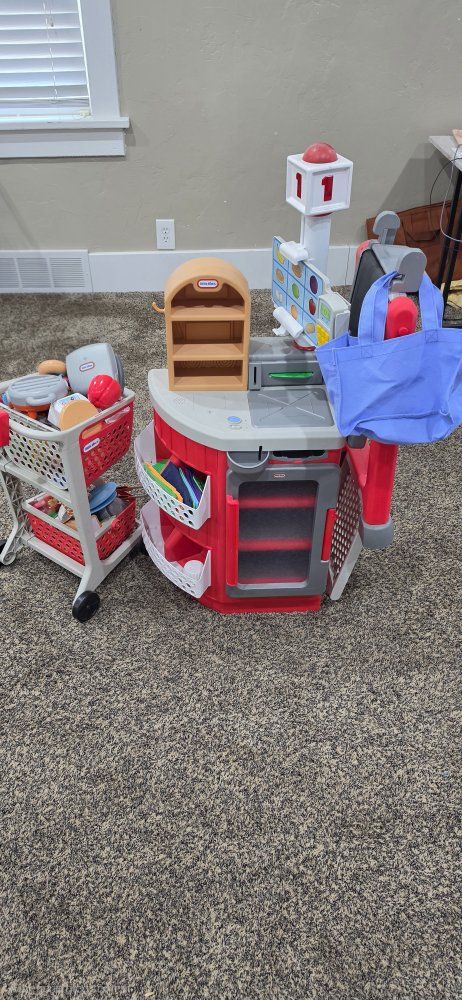 Little Tikes Pretend Play Market Supermarket Checkout Store with Shopping Cart & Accessories