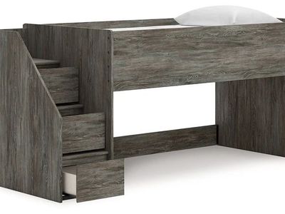 Rustic Gray Wooden Loft Bed with Built-in Staircase Storage – Ashley Furniture Franden