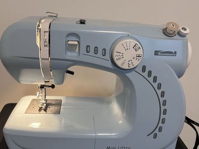 Kenmore Portable, Mini Ultra Sewing Machine Light Blue with Foot Pedal