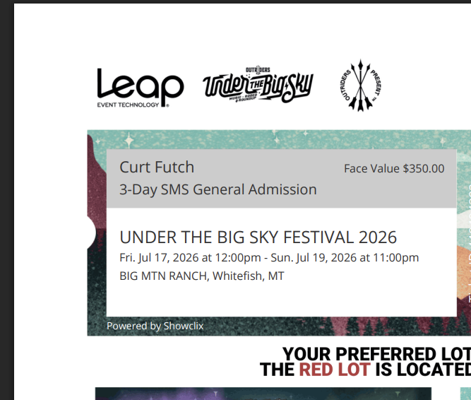UNDER THE BIG SKY FESTIVAL 2026 - 3-DAY GA TICKET
