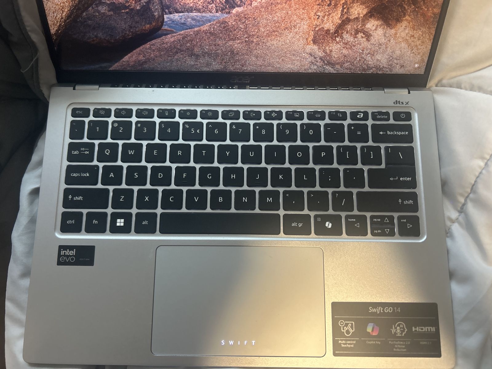 Acer Swift Go 14 Laptop, Intel Core Ultra 7 155H, 16GB RAM, 954GB Storage, Touch Screen, Silver