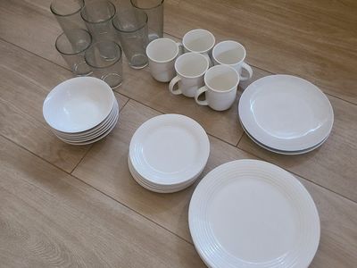 Dish Set - White, Clear Glass