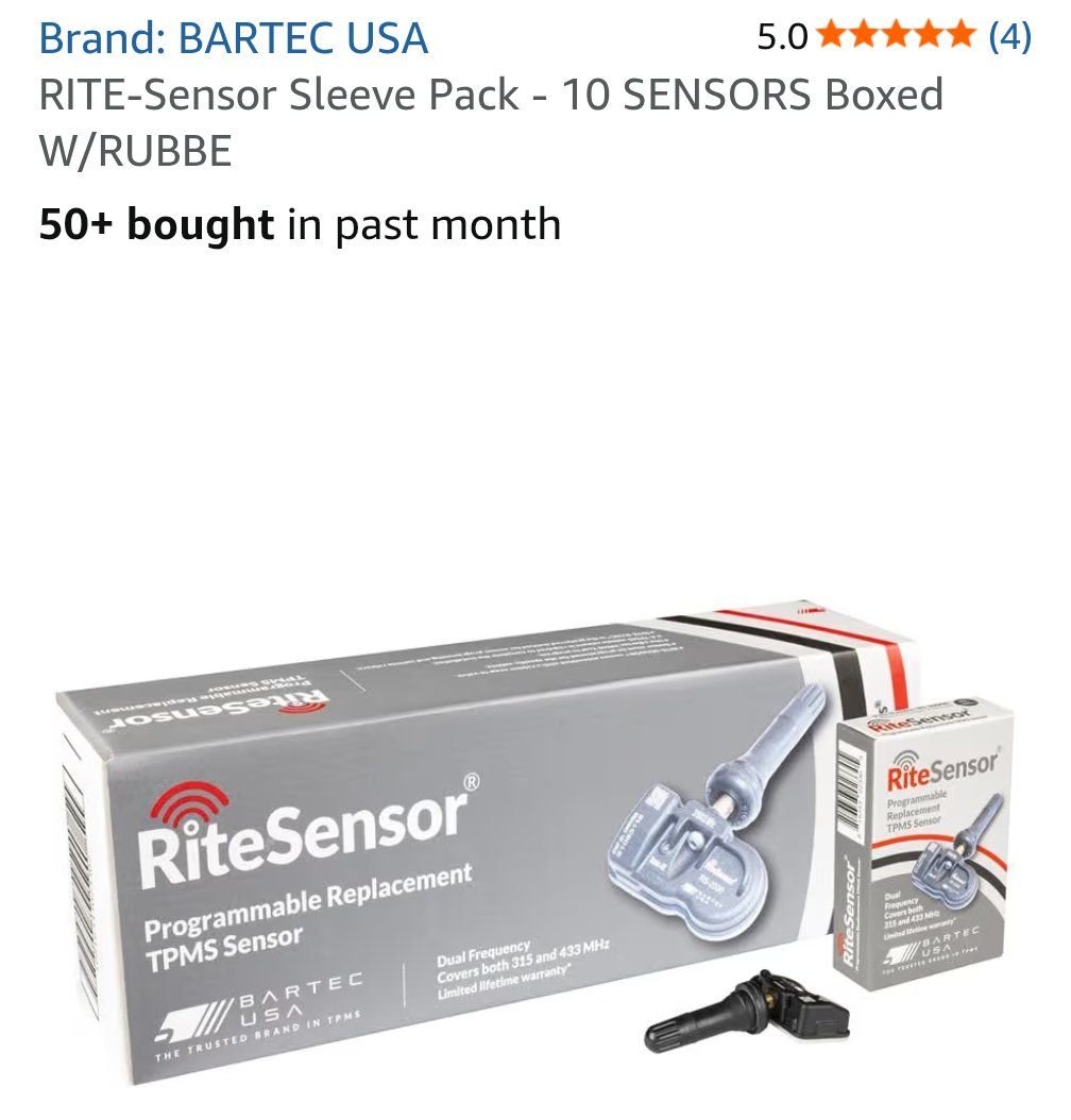 New 10 Pack Bartec USA Rite Sensor Programmable TPMS Sensors