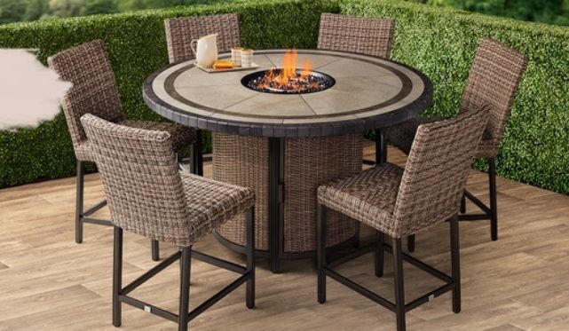 Agio Anderson 7-piece Patio Dining Set with Fire Table 2127653 #106112