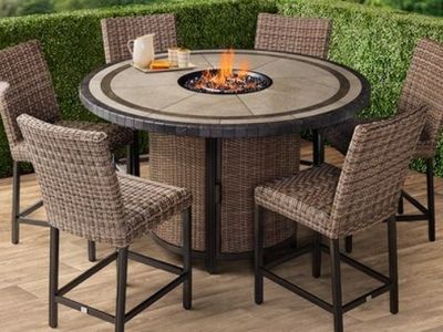 Agio Anderson 7-piece Patio Dining Set with Fire Table 2127653 #106112