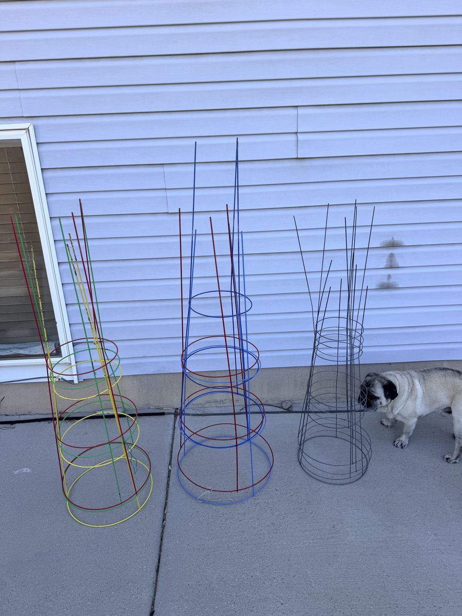 Used Tomato Cages - 10 in all, Mixed Colors, Sturdy Metal for Garden Support