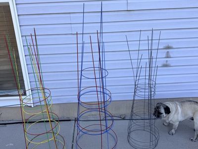 Used Tomato Cages - 10 in all, Mixed Colors, Sturdy Metal for Garden Support