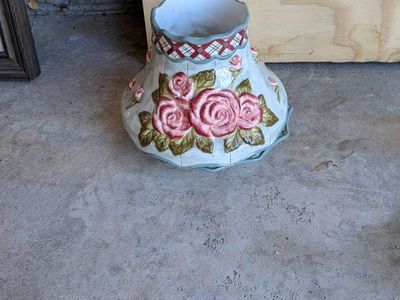 Hand-Painted Rose Motif Ceramic Lamp Shade - Scalloped Edge