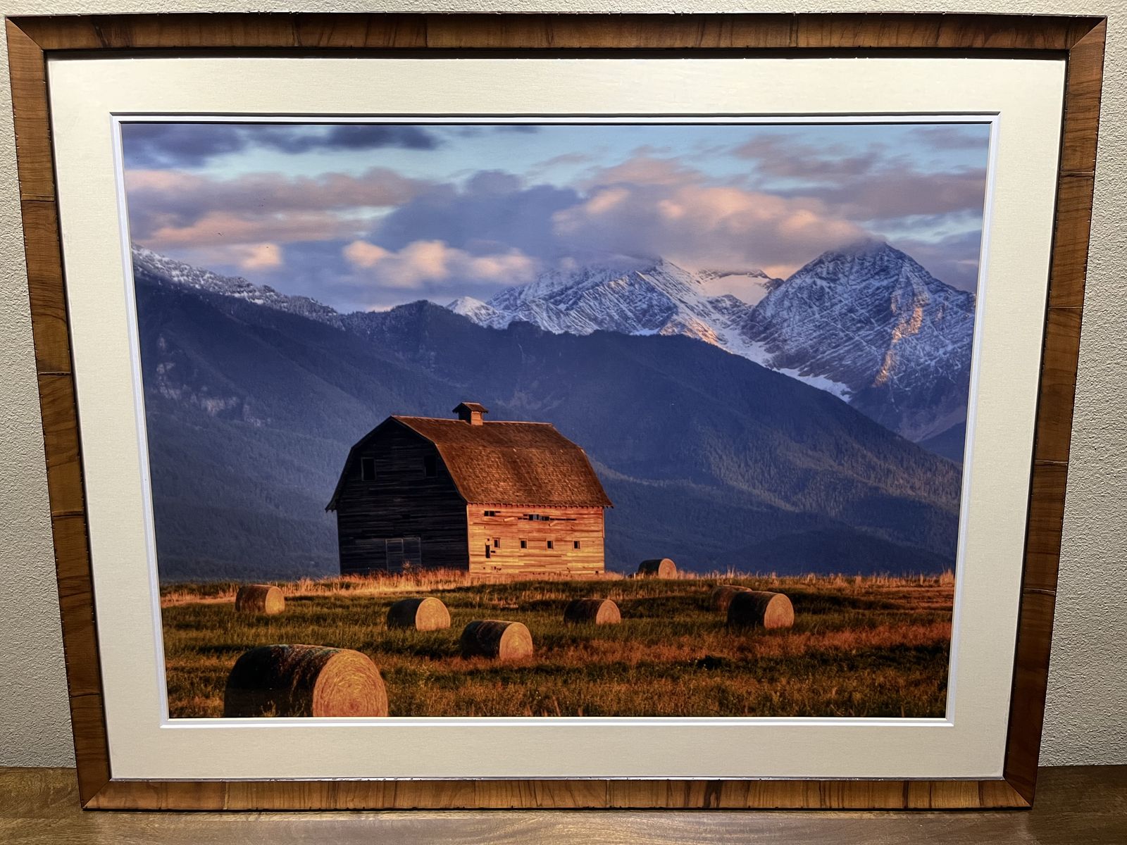Framed Landscape Print - "Pablo Barn" by Mission Mountain range - 32"x24" - Mint condition