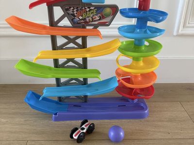 Big Race Ramp & Spiral Tower Toy with Car and Ball Used Good