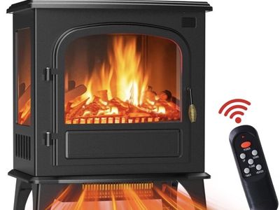 Electric Fireplace Stove Heater with Realistic Flame Effect & Remote Control - 20.2" W x 25.54" H