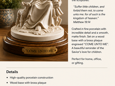 “Come Unto Me” Porcelain Jesus with Children Statue – Wood Base
