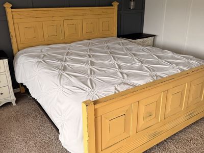 Distressed Solid Wood Bed Frame with Headboard and Footboard King