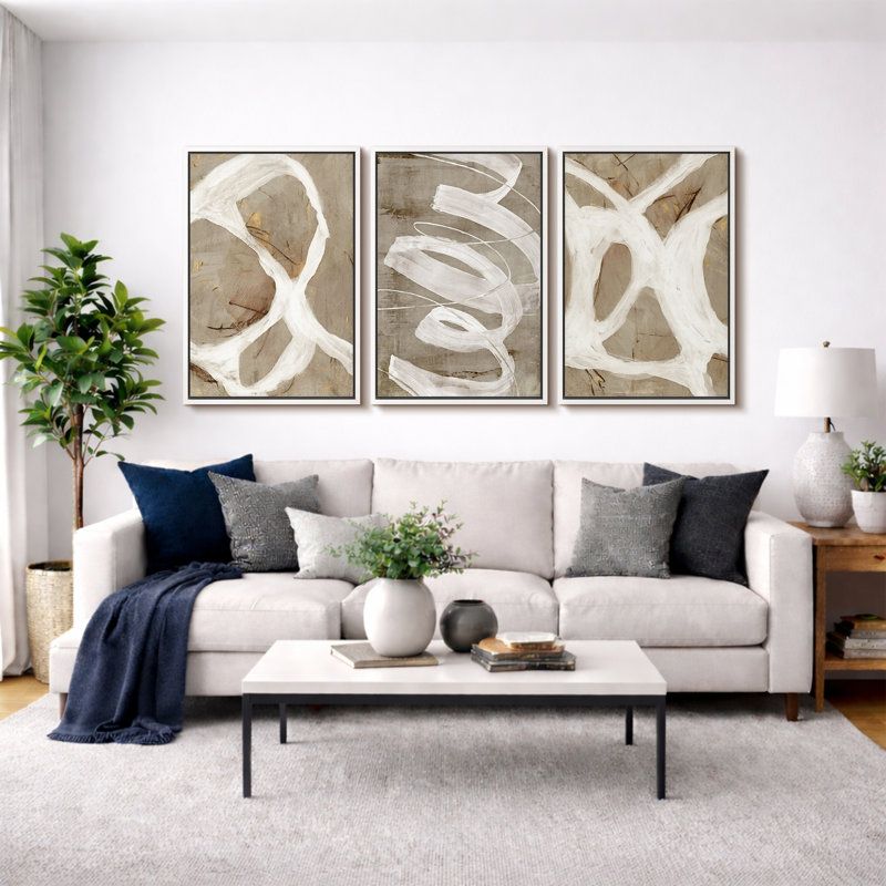 NEW 16x24 (3) Pastel Tan & Brown & Green Hues Artwork, Abstract Neutral Modern Living Room Pictures