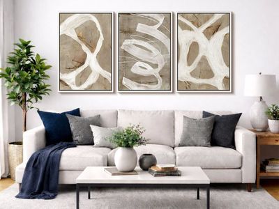 NEW 16x24 (3) Pastel Tan & Brown & Green Hues Artwork, Abstract Neutral Modern Living Room Pictures