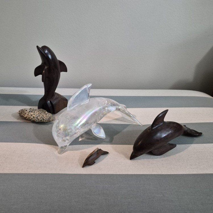 Dolphin Figurines - Set of 4 (3 Wood, 1 Glass)