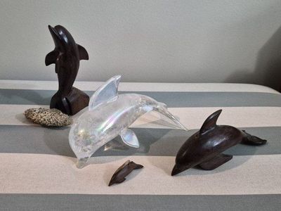 Dolphin Figurines - Set of 4 (3 Wood, 1 Glass)
