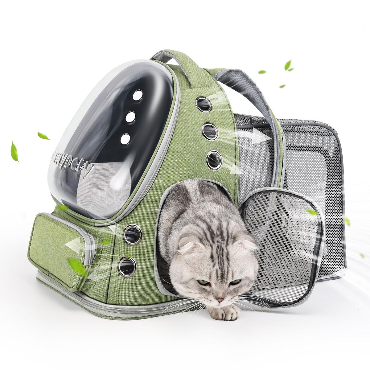 Brand new Lollimeow Expandable Cat Carrier Backpack - Green Bubble Pet Travel Bag