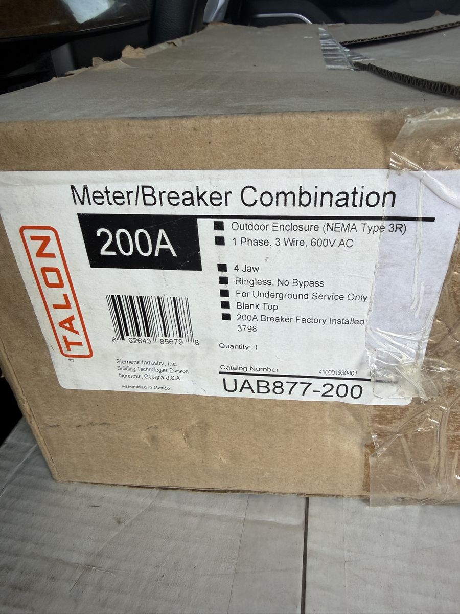 TALON UAB877-200 Meter/Breaker Combo 200A Outdoor Enclosure NEMA 3R 1 Phase, 3 Wire