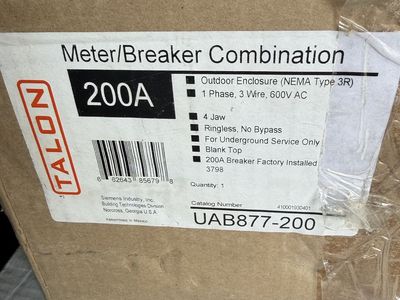 TALON UAB877-200 Meter/Breaker Combo 200A Outdoor Enclosure NEMA 3R 1 Phase, 3 Wire