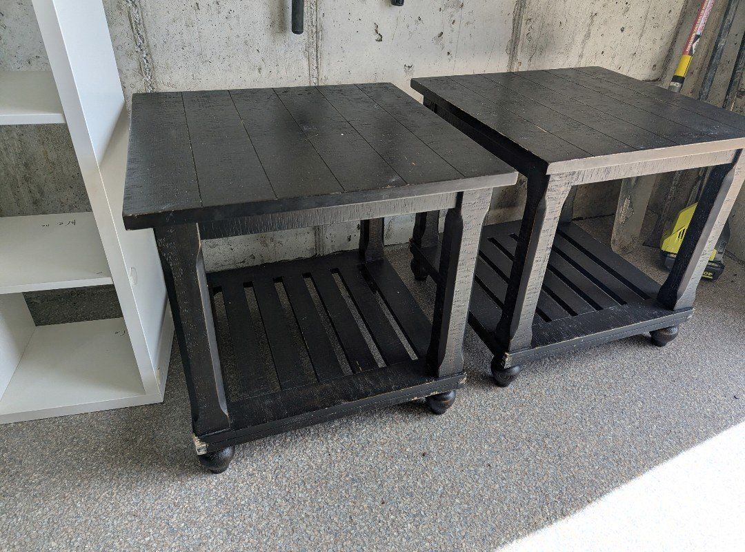 Pair of Rustic Black Wood End Tables